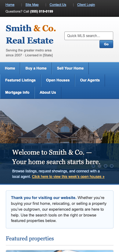 A site with too much competing content — before (mobile)